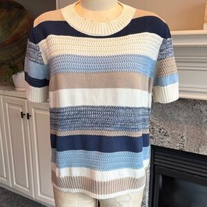 Akris Punto Women's Striped Cotton Sweater - Blue, White, Tan